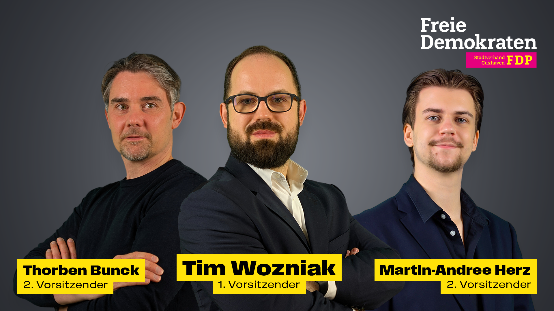 Die Vorsitzenden von Links: Thorben Bunck (2. Vors.), Tim Wozniak (1. Vors.), Martin-Andree Herz (2. Vors.)